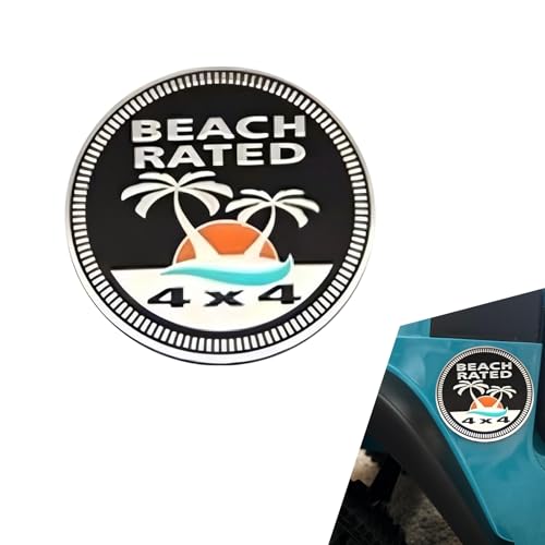 Image of Beach Badge Rated Car Emblem, 3D Round Emblem Decals, 4 x 4 Car Badge Decals Stickers, Automotive Exterior Accessories, Compatible with Jeep Wrangler Vehicles Trucks SUV