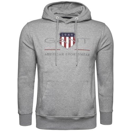 Gant Herren Reg Archive Shield Hoodie Kapuzenpullover, Grey Melange, L EU – Ansicht 1