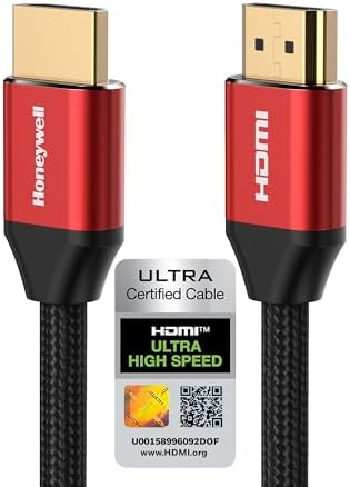 Honeywell HDMI Cable 2.1 with Ethernet, 8k@60Hz, 4k@120Hz UHD Resolution, 1 Mtr(3.3ft), 48 GBPS Transmission Ultra High Speed, Dolby DTS, eARC, 3D,Male-to-Male,Compatible with all HDMI-Enabled Devices