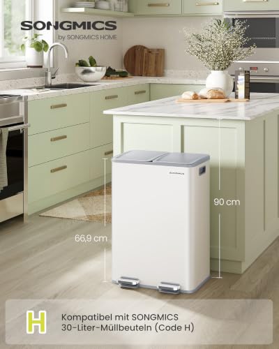 SONGMICS Mülleimer Küche, 2 x 30 Liter, 2 Fächer, mit Softclose-Deckel – Ansicht 2