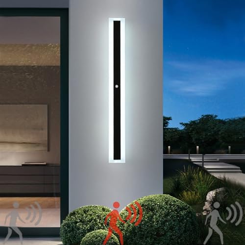 Modern IP67 impermeable al aire libre Garden Wall Light with Motion Sensor Black LED Long Wall Sconce for Interior and Outdoor Use Warm White Light for Porch Balcony Garage (150 cm)
