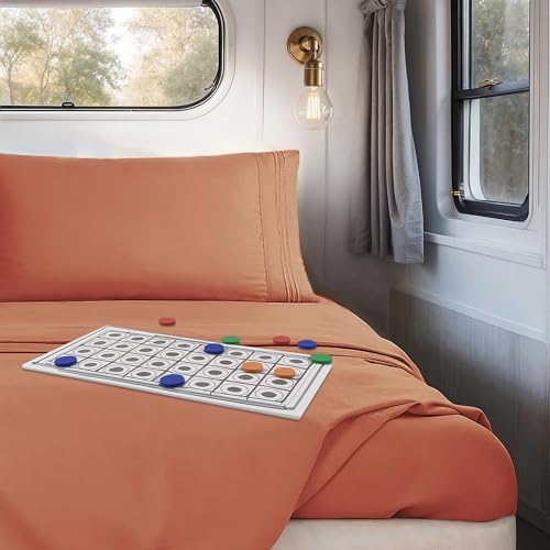 Image of Nestl Rust Short Queen Sheets for RV, Hotel Luxury RV Queen Sheets Set, 4 Piece Fitted Bed Sheet Set and Pillowcases, Super Soft, Wrinkle-Free, and Breathable Camper Bedding