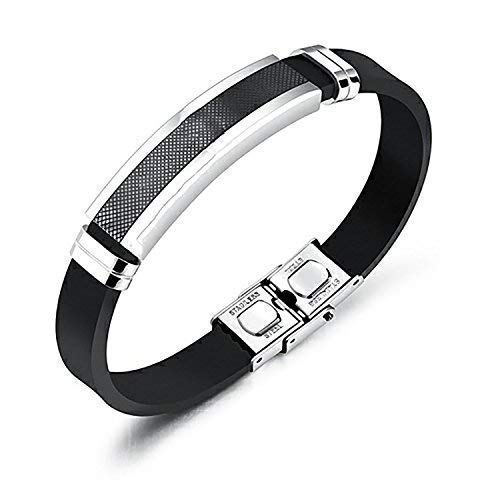 Preisvergleich Produktbild LOTMART Herren Armband Silikon Kabel Edelstahl Verschluss - Schwarz