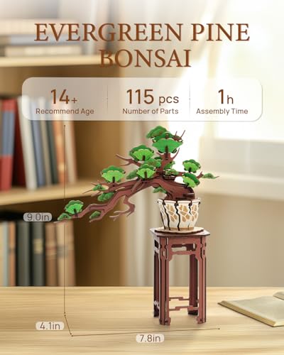 Wowood 3D Wooden Puzzle for Adults - Evergreen Pine Bonsai, DIY Wood Model Kit, Creative Craft Kit, Unique Gift and Home Decor for Nature Lovers (115PCS) - Image 7