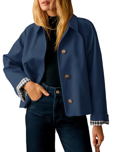 Image of Tankaneo Womens Cropped Trench Coat Lightweight Single Breasted Jacket Fall Windbreaker Fashion Outerwear