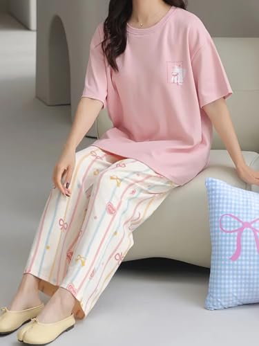 Image of Louis Luxe Womens Korean Night Dress|| Full Pyjama Set || Korean Nightsuit || Women Nightwear ||Round Neck Full Sleeve Nightsuit || Loungewear || Everyday Nightdress (ND-15)