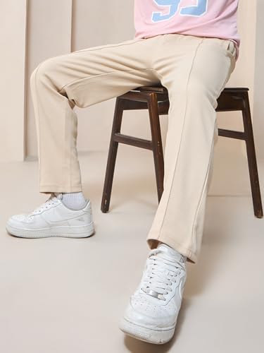 Image of Bewakoof Men's Solid Regular Fit Cotton Blend Track Pants