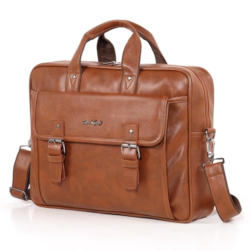 Image of Hard Craft Vegan Leather Office Laptop Messenger and Shoulder Side Sling Hand Bag For Men Corporate Executive Briefcase Bag For Man Supports Laptop Upto 15.6 inches