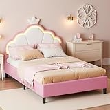 TDRTRD Lit Fille 90x200 cm, Lit Enfant Rembourré avec LED, Lits Princesse Fille avec Sommier à Lattes, Lits 1 Place Enfant avec tête de lit réglable (Rose2, 90 x 200 cm)