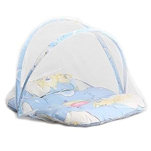 Lettino con zanzariera da viaggio – Culla – cuscino – morbido – imbottito – pieghevole – orsetti – bambini – bimbi – Rete – protezione insetti – Neonati – portatile – Rete traspirante – Colore azzurro