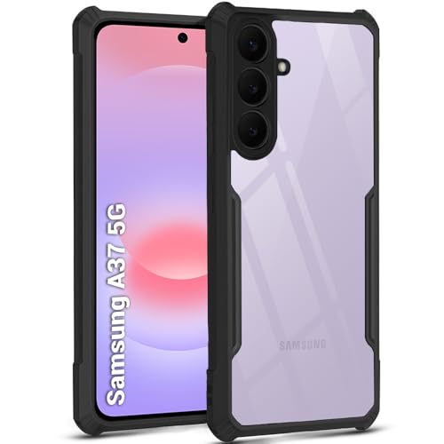 Image of TheGiftKart Shockproof Crystal Clear Back Cover Case for Samsung Galaxy A37 5G | 360 Degree Protection | Protective Design | Transparent Back Case Cover (PC & TPU, Black Bumper)