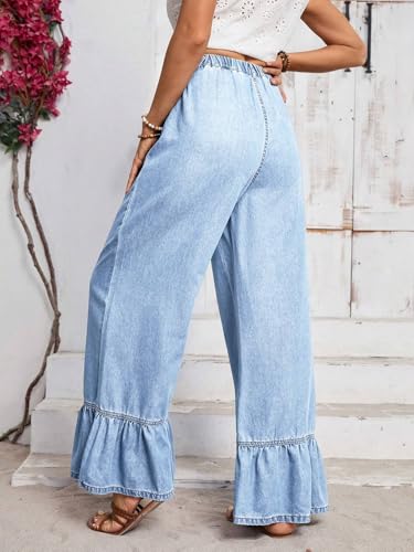Women's Mid-Rise Jean Casual Ruffled Hem Wide Leg Jeans3