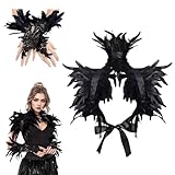Werownsgso Disfraz de cuello de plumas gótico, guantes de plumas de encaje para mujer, pluma negra, capa de plumas, accesorios de disfraz de cisne negro, accesorios de disfraz para Halloween,