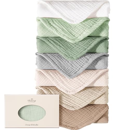 Image of Konssy Muslin Baby Burp Cloths Sets for Unisex- 7 Pack Soft 100% Cotton Burping Clothes for Newborn，Baby Girls and Boys