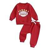 GINEVSAL Baby Boy Football Outfit Long Sleeve Sunday Football/Chiefs Round Neck Sweatshirt Pants Set Toddler Fall Clothes (White Red, 12-18 Months)
