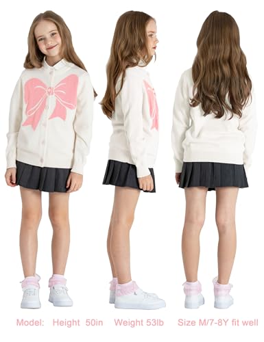 Image of BOBOYOYO Girls Cute Cardigan Cotton Girls Button Up Sweater Knit Jacket | Long Sleeve Crew Neck Kawaii Clothes for Casual School Wear