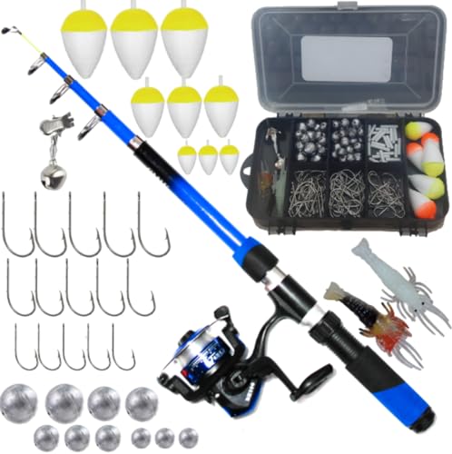 Kit Pesca Completo com Estojo Acessorios Vara de Pesca Molinete Boia Chumbada Isca Anzol e Sino de V