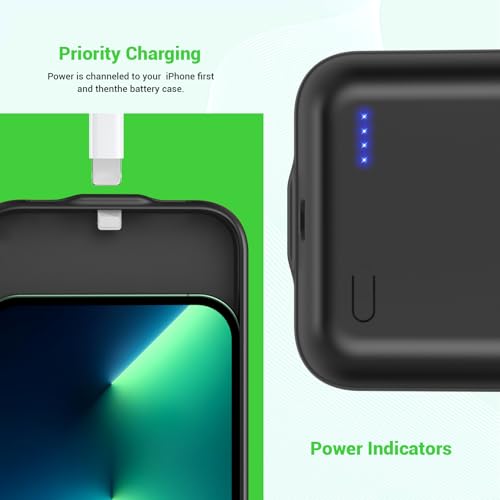 Akkuhülle für iPhone 13, 13 Pro, 14 (6.1 Zoll), 13800mAh Tragbare Ladebatterie Zusatzakku Externe Handyhülle Batterie Wiederaufladbare Schutzhülle mit Panzer Schutz Glas Folie