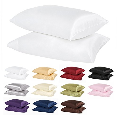 2pc New Queen/Standard Size Or King Size Silk~y Satin Pillow Case Multiple Colors by Orly's Dream. (Standard/Queen, White)