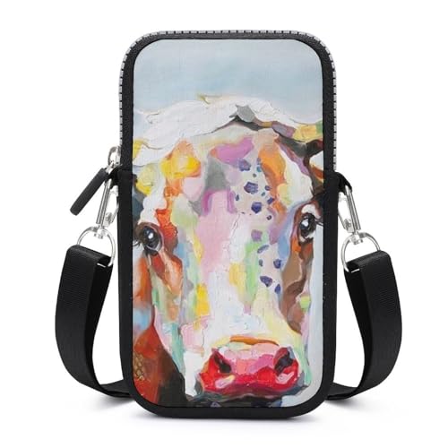 Sac bandoulière vache pour téléphone portable et cartes - Pochette unisexe compacte