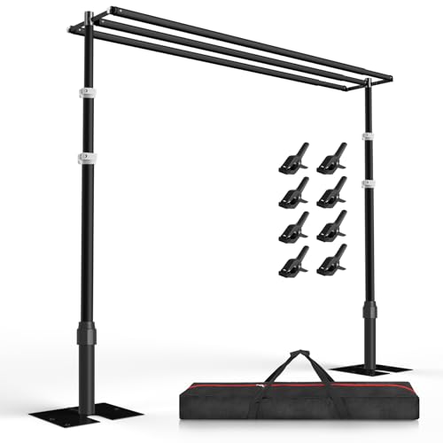 Image of EMART Backdrop Stand Heavy Duty 9.8x10Ft,Three Crossbar Pipe and Drape Photo Background Support Kit, Adjustable Metal Frame with Flat Base for Wedding Birthday Party Decorations-Black