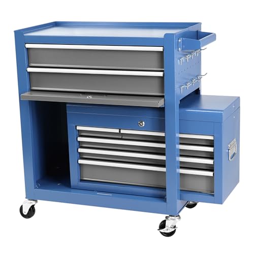 Image of Tool Chest With 8 Drawers, Detachable Rolling Tool Box, Universal Lockable Wheels, Detachable Organizer Tool Box, Mobile Lockable Tool Box for Workshop Mechanics Garage(Blue+Grey)