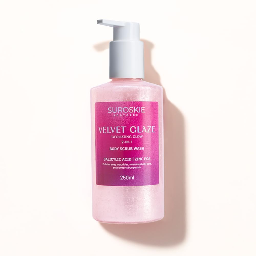 Suroskie Velvet Glaze Exfoliating Glow 2 in 1 Body Scrub Wash | With Salicylic/Glycolic Extract & Niacinamide | For Body Acne, Tan Removal, Glowing Skin | Body Wash Shower Gel for Women & Men-picture-46
