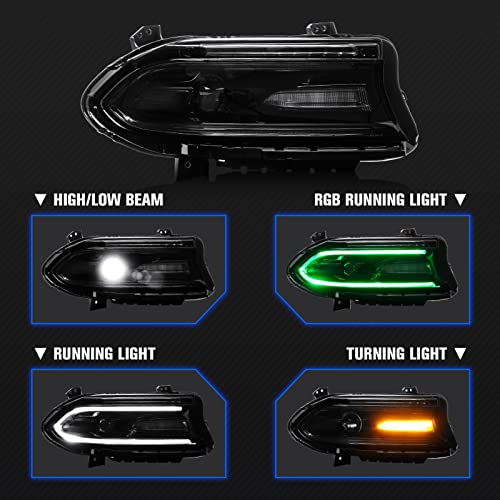 Gubebaili Rgb Led Headlight Assembly For 2015-2020 Dodge Charger, Factory Halogen Lamps (Not Fit Factory Xenon) Clear Lens #TOP1