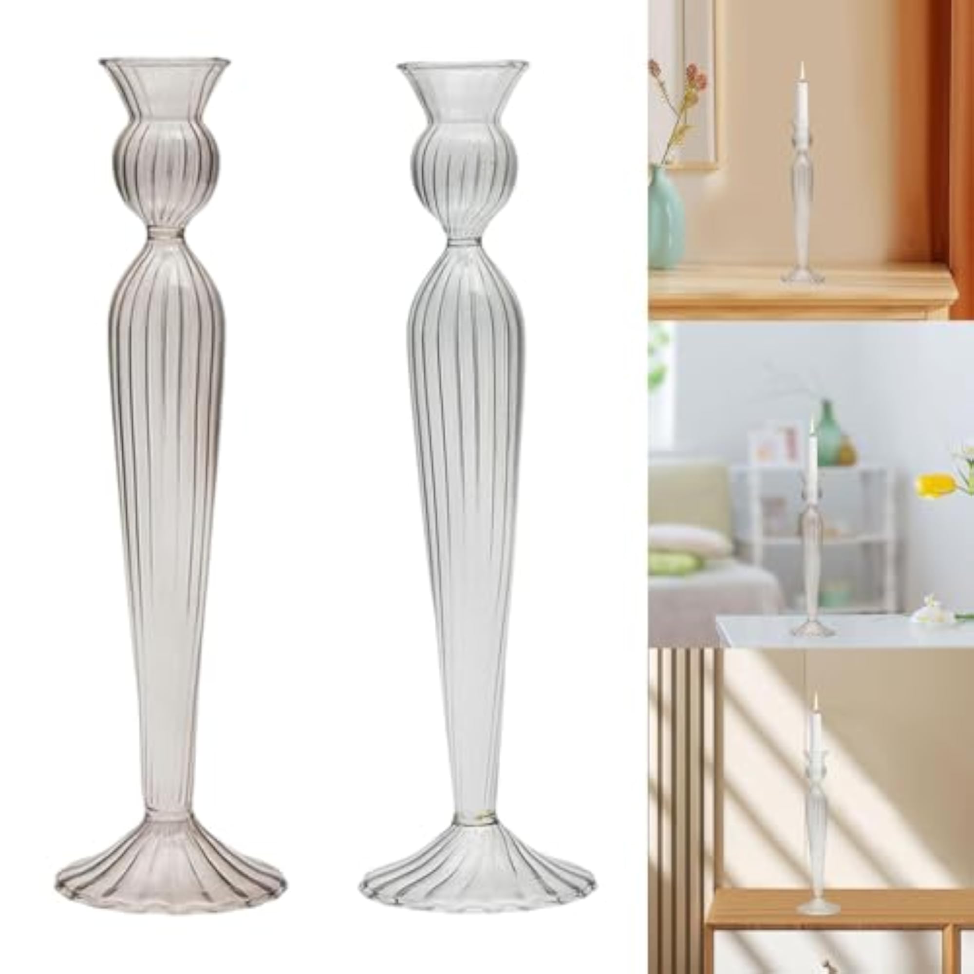 Glass Taper Candle Holder Table Ornament, Light Pink