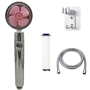 Propeller Aangedreven Handdouche Hoge Druk 360° Roterende Water Douchekop Met Pauze Schakelaar Turbocharged Roze