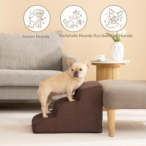 EHEYCIGA Hundetreppe für Kleine Hunde 40 cm Hoch, 3 Stufen, Braun