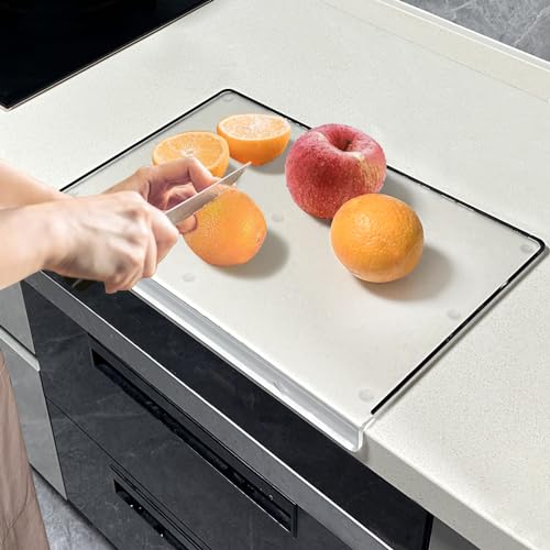 Acrylic Cutting Board with Lip, 5mm Thick Acrylic Cutting Boards for Countertop, Unique Anti-Leaking Strip Lines & Stopping Fruits Juice, Water Spilling Out on Countertop