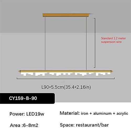 Lustre LED linéaire nordique en métal noir et or réglable pour îlot de cuisine
