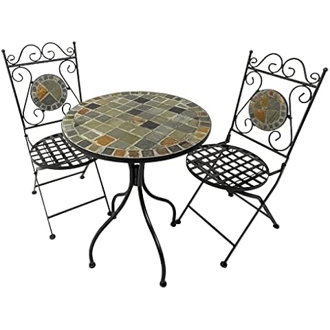 Romantizm Woodside Mosaic Garden Table And Folding Chair Set Outdoor Dining Furniture Cover