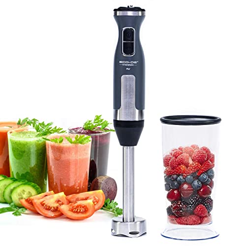 ECODE® Batidora de Mano Titanmix con 21 Velocidades, 1050 W, con Vaso y Cuchillas Titaneo - Batidoras de Alimentos Pica Hielos, Facil de Limpiar y de Montar - Electrodomesticos de cocina pequeños