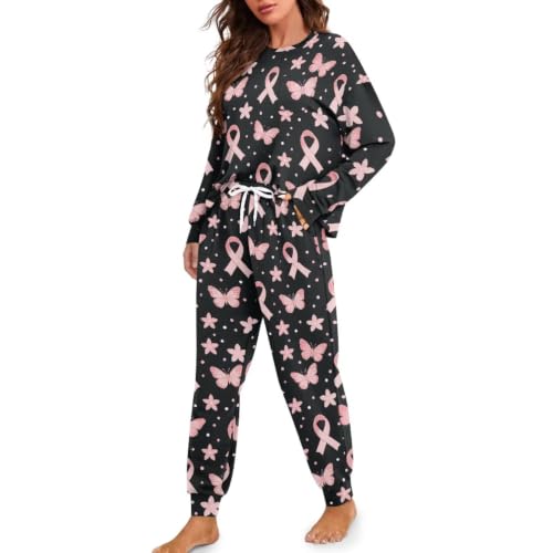 Image of Womens Pajama Sets 2 Piece Pjs Lounge Sets Long Sleeve Sleepwear Crew Neck Pullover Top with Long Pants