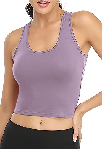Porvike Sports Crop Tank Tops For Women Cropped Athletic Yoga Tops Racerback Running Tanks Cotton Workout Shirts Sleeveless Undershirts Exercise Gym Clothes 4 Pack Burgundy/Olive/Blue/Purple Xl #TOP3