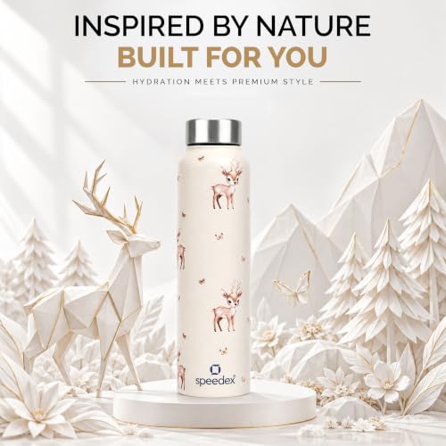 Image of Speedex Stainless Steel Printed Water Bottle 1 Ltr 1000 ml, BIS Approved, Leak Proof Screw Cap Bottle for Office, School, Travel, Daily Use for Men, Women, Kids, Adults, Baby Deer, Set of 2