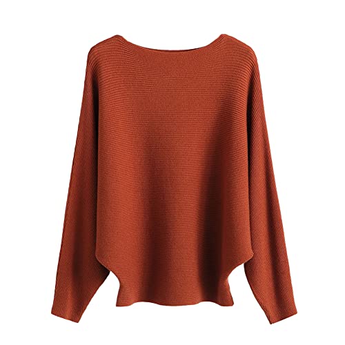 Image of Blostirno Women's Boat Neck Batwing Sleeves Dolman Ribbed Knitted Sweaters Pullovers Tops