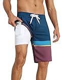 Nonwe Men's Swimming Shorts Quick Dry Striped Printed Volley Board Shorts with Side Pockets Blue Striped 36
