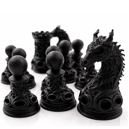 Image of TADCraft Decorative Chess Pieces - Artistic Black and White Ornate Chessmen for Display, Collection & Casual Play,(32 Pieces)