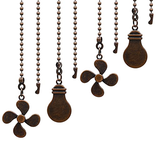 Image of 【Upgraded】Ceiling Fan Pull Chain Set, 4 Pieces Bulb and Fan Pattern Pull Chain Extension Fan Pull Chain Pendant 12 Inch Ceiling Fan Chain Extender with Ball Fan Chains Connector (Red Bronze)
