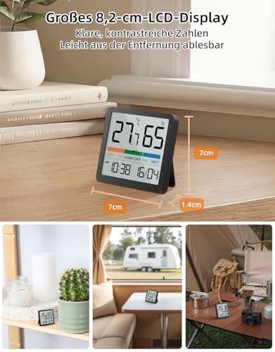 NOKLEAD Digitales Thermo-Hygrometer, Tragbares Thermometer Hygrometer Innen mit hohen Genauigkeit, Temperatur und Luftfeuchtigkeitsmesser für Raumklimakontrolle Raumluftüerwachtung Monitor (Schwarz)