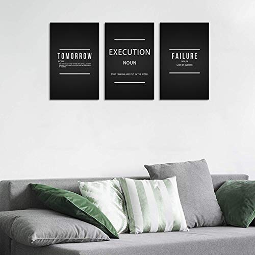Kalawa 3 Pieces Tomorrow,Execution,Failure Verb Motivational Wall Art Canvas Print, Office Decor, Inspiring Framed Posters, Inspirational Entrepreneur Quotes For Wall Art Decoration(16X24Inchx3Pcs) #TOP4