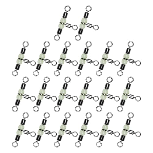 Drei-Wege-Wirbel, 3-Wege-Wirbel zum Angeln | 20 x Angelwirbel mit leuchtenden Perlen | Hochfester T-Turn-Anschluss für Süß- und Salzwasser