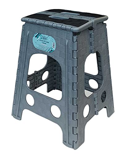 Taburete Plegable Portátil Plástico Tamaño Grande Altura 45cm, Banqueta Plegable, Banco (Gris)