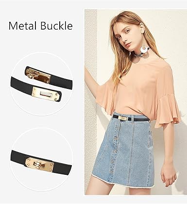 Image of Preptep 2pcs Women's Skinny Leather Belt with Adjustable Silver Turn-Lock Buckle - Ideal for Dresses, Jeans, and Coats, Black and brown