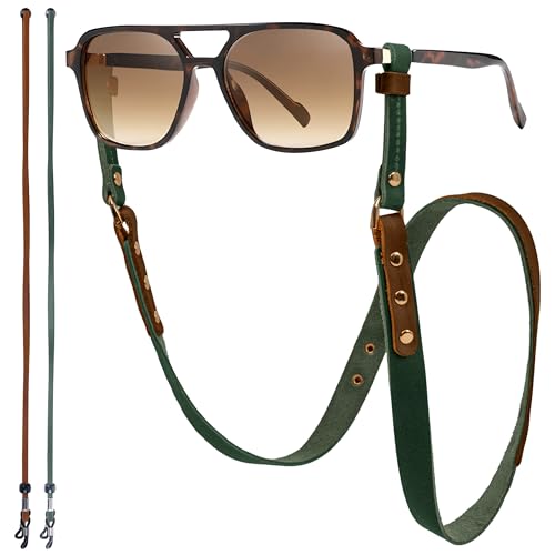 Image of Leather Glasses Strap - 7O cm Duotone Leather Eyeglasses Strap - Sunglasses Strap Holder Around Neck - Universal Fit