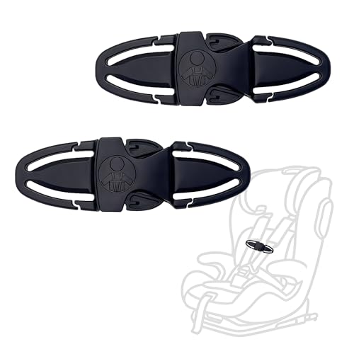 Image of Anti Escape Car Seat Buckle Guard & Chest Harness Clip Lock - Child Safety Buckle Lock for Kids, Toddler, Stroller and Car Seat Belt (Style B, Black 2 Pack)
