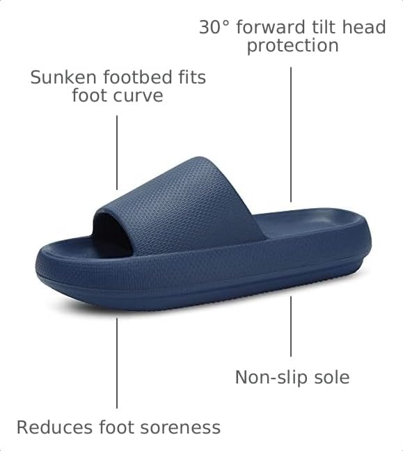 Image of welltree Slides for Women Men Pillow Slippers Non-Slip Bathroom Shower Sandals Soft Thick Sole Indoor and Outdoor Slides